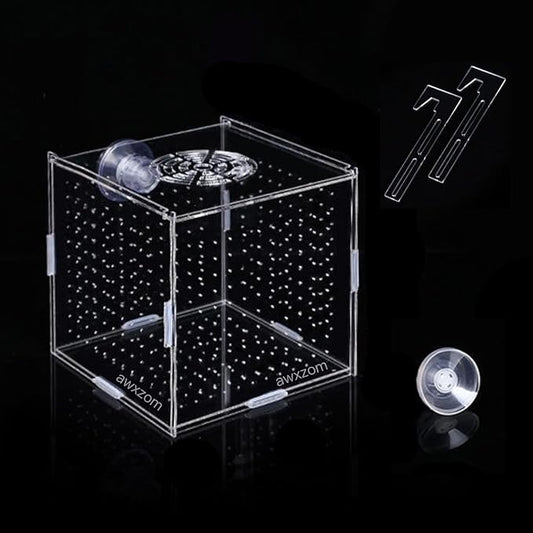 AWXZOM Acrylic Fish breeding Box, Acrylic Fish Isolation Box, Fish Separator for Aquarium, Hatchery Incubator with Suction Cups for Small Baby Fishes Shrimp Clownfish Guppy (3.9 * 3.9 * 3.9inch)