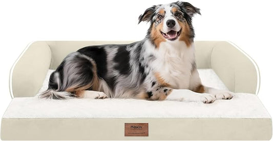 MEKIY Orthopedic Washable Dog Bed with Bolster for Large Sized Dogs | Pillow Support for Neck Relief, Egg Crate Foam, Waterproof Liner, Anti-Slip Bottom, Machine Washable Cover, 38 x 25 Inch