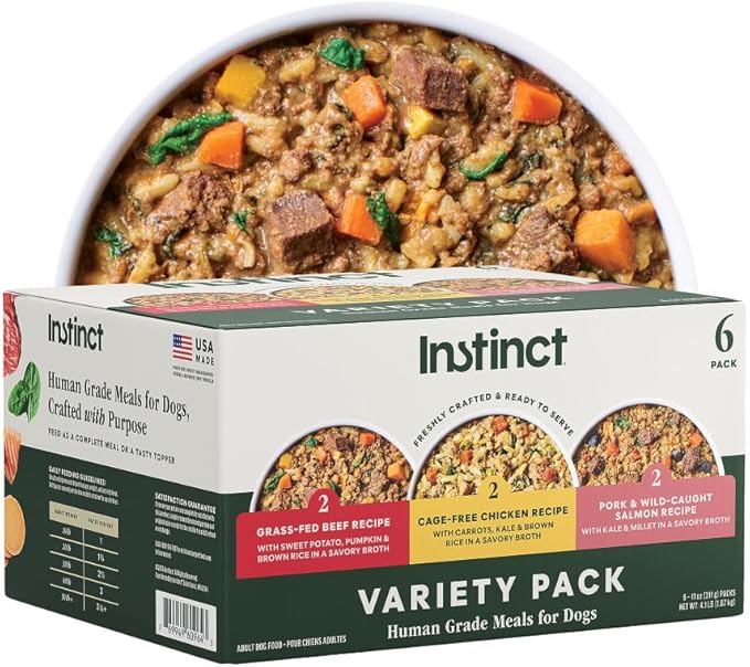 Instinct Freshly Crafted Meals, Dog Wet Food or Topper, Human Grade - Variety Pack, 11oz. Carton (Pack of 6)