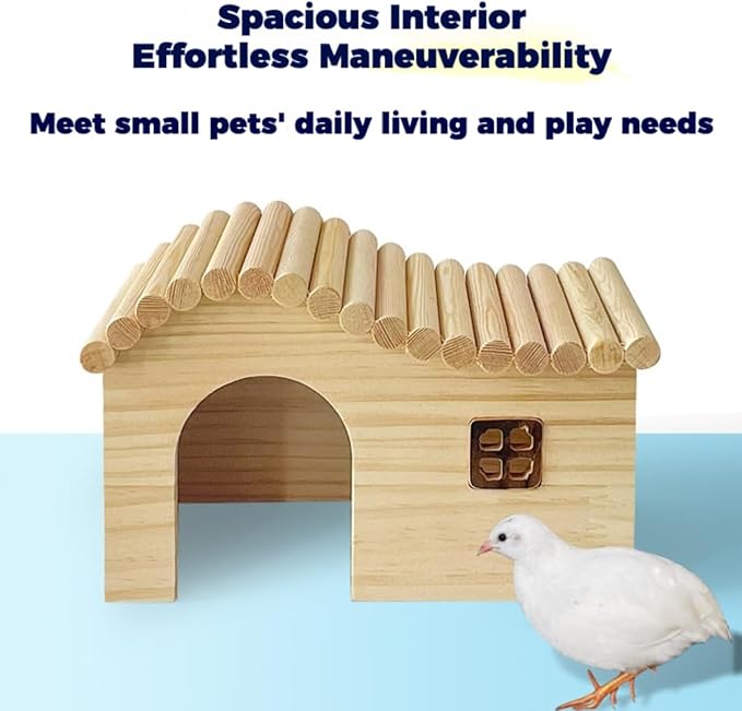 Guinea Pig Wood Hideout Hut with Window Small Animal Wooden House for Chinchilla Squirrel Hedgehog Fancy Rat Hamster (Large)