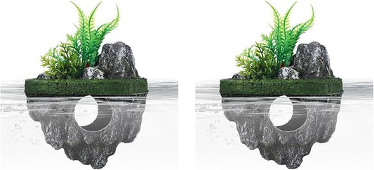 Toddmomy 2 Pack Floating Aquarium Decor, Realistic Resin Pumice Stone with Suction Cups, Suspending Fish Tank Decorations for Betta, Large/Medium Underwater Rock Landscape, 5.11 Inch
