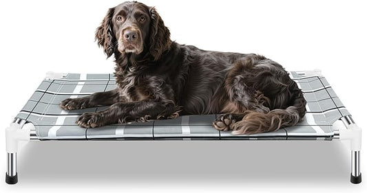 Elevated Raised Outdoor Dog Bed - Cooling Lifted Outside Dogs Cot Bed with Non-Slip Feet Dog Hammock Bed with Stainless Steel Frame Portable Puppy Pet Bed for Indoor & Outdoor