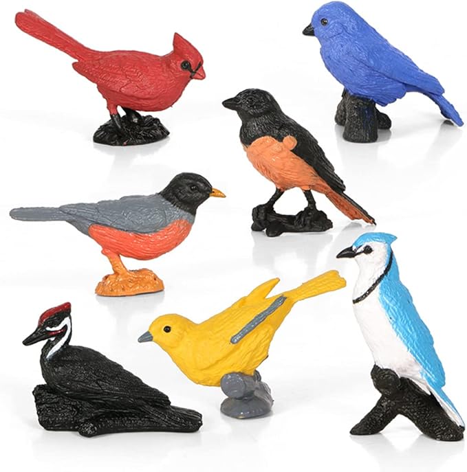 Morofme Mini Bird Figurine Birds Cake Topper 7pcs Miniature Birds Animal Figure Robin Cardinal Figurines Oriole Bird Cake Decorations for Birthday Baby Shower Party Educational Supplies