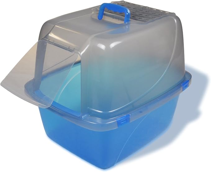 Van Ness Pets Large Enclosed Cat Litter Box with Odor Door and Air Filter, Hooded Pan, Transparent Blue, CP6TR