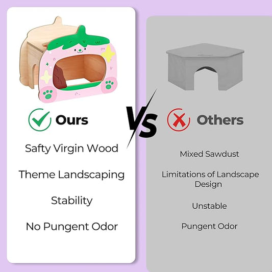 mini&moe Hamster Houses and Hideouts - Wooden Hamster Hideouts Multiple Entrances Small Animal Habitat Cage Accessories & Decor for Syrian Dwarf Gerbils Rat Mouse