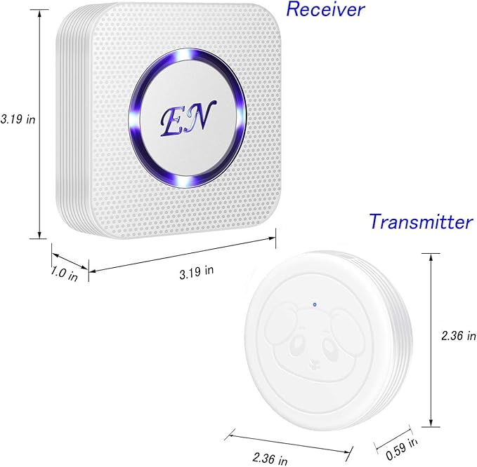 Dog Door Bell, Wireless Doggie Doorbells for Potty Training, Door Bell for Dogs to Go Outside, Dog Bells (White, 1 Receiver + 2 Transmitters)