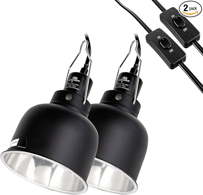 2 Pack Reptile Light Fixture, 5.5in Deep Dome Reptile Lamp Fixture, Optical Reflection Cover, Separate Switch & Hook, Terrarium Light Fixture for Reptile Heat Basking UVB Bulbs, 100W, Black