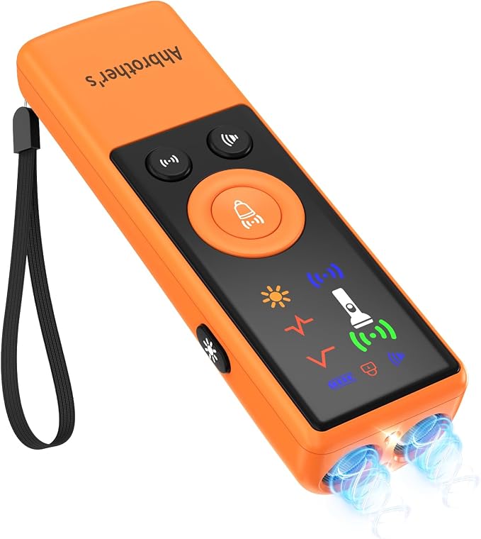 Dog Bark Deterrent Devices 2X Power Anti Barking Device for Dogs, Ultrasonic Dual Emitters, 4 Training Modes Barks No More Indoors Outdoors Behavior Correct Safe & Humane Rechargeable (Orange)