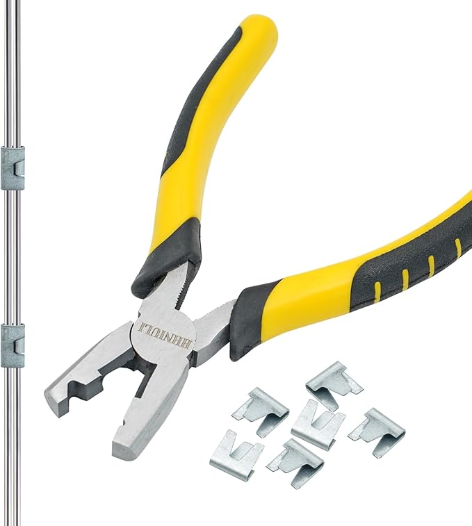 1200 Piece Wire Cage Clips with Buckle Snap Pliers, J Clips for Wire Cages, Hog Rings and Pliers for Rabbit Cage Clips