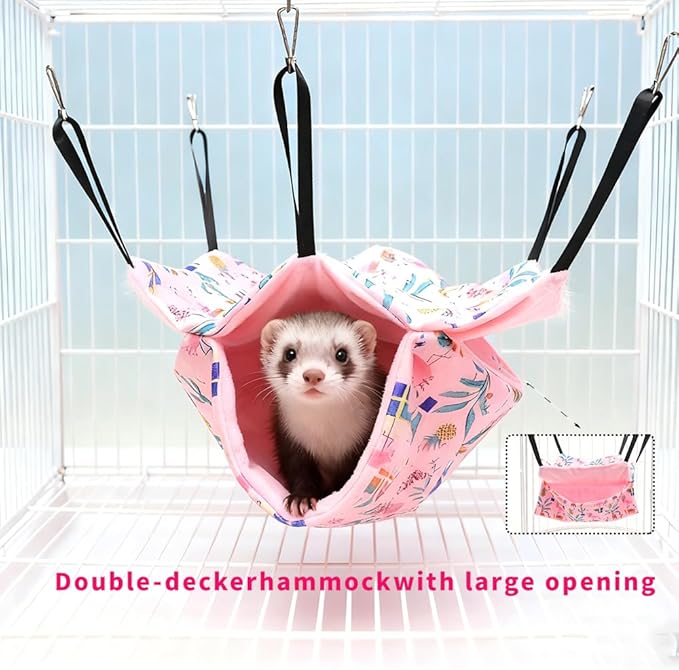 4 Pack Ferret Hammock, Soft Small Animal Washable Guinea Pig Hideout Bed Ferret Cage Accessories for Rat Sugar Glider Squirrel Guinea Pig Hedgehog Hamster (Pink)