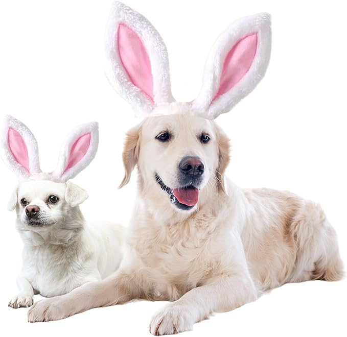 FLAdorepet Dog Rabbit Bunny Ear Headband Headwear Hat,Halloween Easter Cat Bunny Costume Outfits for Small Medium Large Dogs Pet Hair Accessories Apparel (S(Head Girth 10"), White)