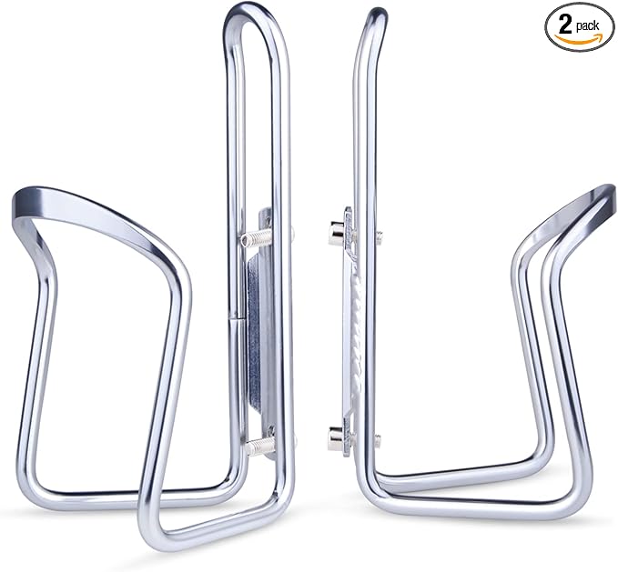 FiveBox Bike Water Bottle Cage, 2Pack Cycling Bicycle Water Bottle Cage Holder Bracket for Mountain Bike MTB Road Bike, Bike Accessories, Made of Lightweight Aluminum Alloy (Silver)