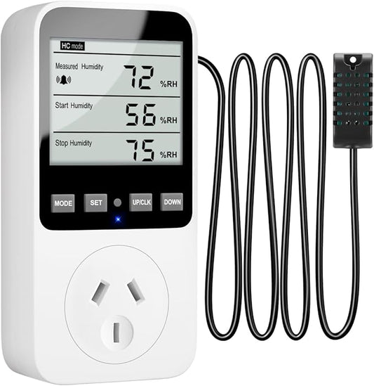 Temperature and Humidity Controller Plug in, Thermostat Controlled Outlet for Humidifier | Temperature Humidity Alarms | Digital Humidistat Controller Switch for Mushroom, Greenhouse, Reptile