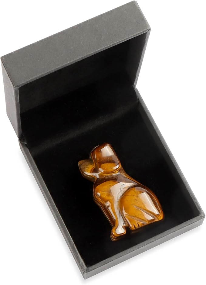 Artistone 2" Tiger Eye Stone Dog Crystal Animals Figurine Carved Gemstone Puppy Dog Statue Sculpture Craft Gift Home Decor