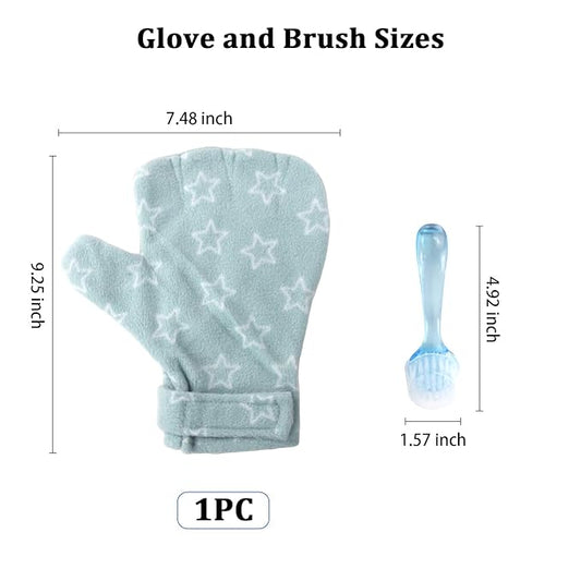 1Pcs Hamster Bite Proof Glove and Grooming Brush Set, Adjustable Hamster Glove, Lid Soft Cleansing Brush Massage Combs, Guinea Pig Brush, Hamster Care Set for Hamsters, Ferrets, Hedgehog (Green Stars)