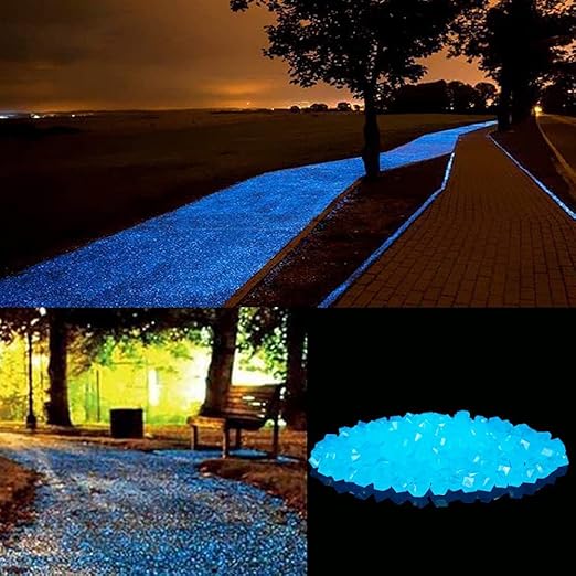 200PCS Glow Stones Pebbles, Gardening Luminous Glow Stones Rocks Outdoor Decor Glowing Water Fish Tank Gravel (White in Daytime, Blue in The Dark)