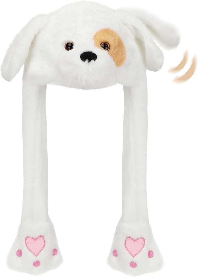 Bubblepompom Animal Hat with Ears Moving Jumping Pop Up Beating Hat Plush Holiday Cosplay Dress Up Funny Gift for Kids