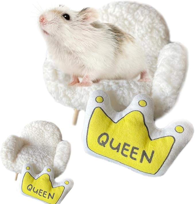 Hamster Mini Cotton Sofa Chair, Small Animal Blue Red Bed Cozy with Pillow, Cage Decor Photo Toys, Relax Habitat House Accessories, Sleep Pad Rest Nest for Hamster, Mice, Rat. (White Sofa)