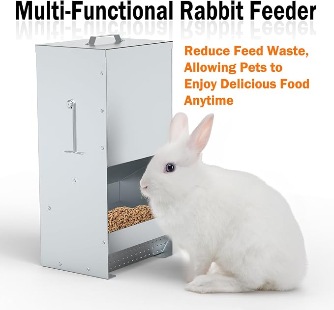 Metal Rabbit Feeder, 5-Pound Capacity Rabbit Feeder, Outdoor Small Animal Feeder for Rabbits, Chicks, Cats, Guinea Pigs, Free Large Capacity Small Animal Water Bottle