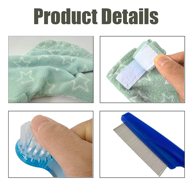 4 PCS Hamster Bite Proof Glove Set, Includes Anti-Bite Glove, Soft Bathing Brush, Metal Fine-Tooth Comb & Nail File, Safe Grooming Kit for Hamsters, Guinea Pigs, Gerbils, Ferrets, Hedgehogs