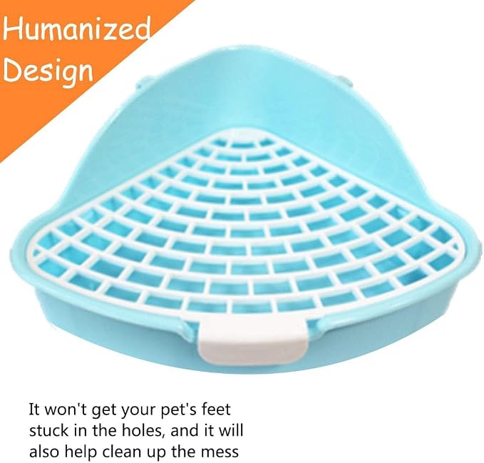 Hamiledyi Small Rabbit Litter Box for Cage Triangle Potty Trainer Corner Bunny Toilet Plastic Pet Pan Guinea Pig LitterBox for Dwarf Holland Lop Rodent (Blue)