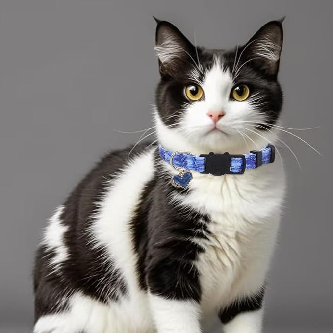 Cat Collar Breakaway, 2 Pack Cotton Kitten Collars with Bells and Removable Charms, Cute Heart Shaped for Indoor Boy, Girl and Adult Cats