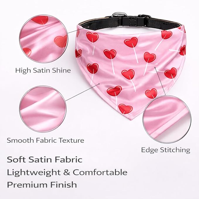 Luxury Satin Dog Bandana – Slip-On Collar Style, Premium Pet Scarf for Medium, Large & XL Dogs – Special Occasion Accessory (Collar Not Included) (Medium - Extra Large, Cupid Luxe - Satin)
