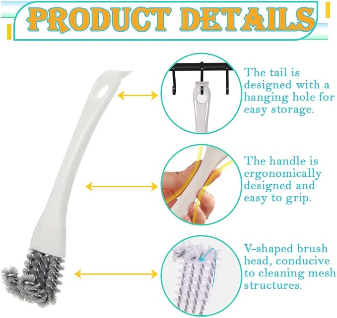2 PCS Bird Cage Brushes with Scraper, 2-in-1 Birds Cage Cleaner Brush & Scoop with Long Handle and Curved Head for Cleaning Parrot & Pet Cages & Bird Perch (White)
