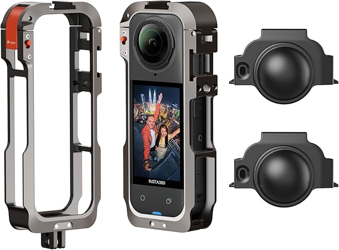 AMAZEAR Metal Protective Case for Insta360 X5 Accessories, Insta 360 X5 Multifunction Utility Frame Stronger Construction Aluminum Cage with Quick-Release Safety Lock, Various Expansion Mounts