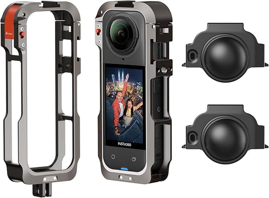 AMAZEAR Metal Protective Case for Insta360 X5 Accessories, Insta 360 X5 Multifunction Utility Frame Stronger Construction Aluminum Cage with Quick-Release Safety Lock, Various Expansion Mounts