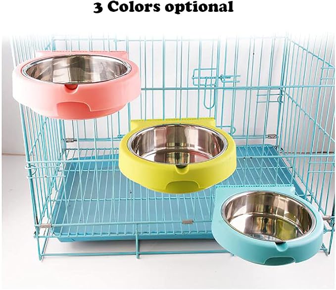Crate Dog Cat Bowls, Removable Stainless Steel Hanging Pet Cage Bowls for Kennel, Crate Food Water Feeder Bowls with Bolt Holder for Cat, Puppy, Rabbite Birds and Other Small Animals (Small, Green)