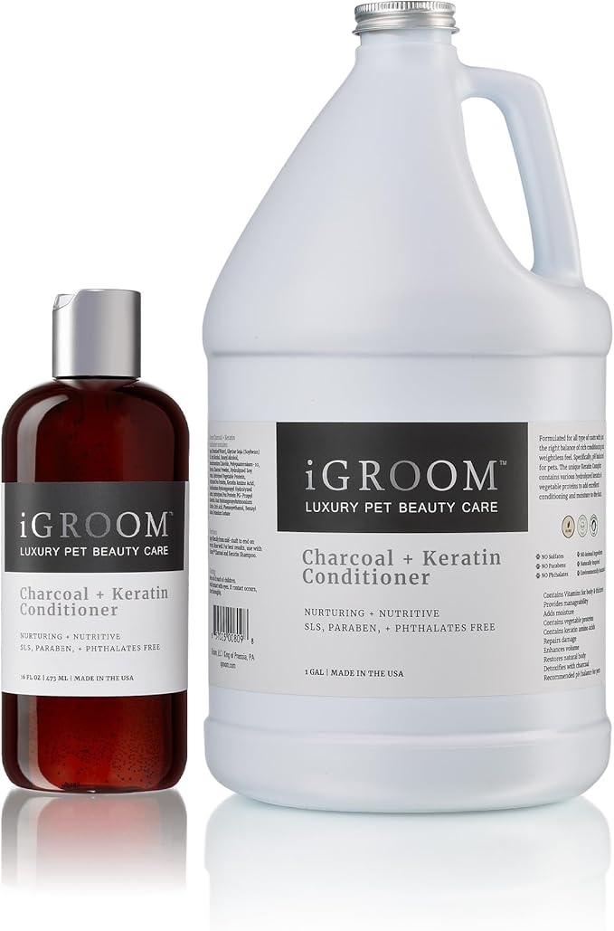 iGroom Charcoal Keratin Dog Conditioner, Luxury Pet Beauty Care, Repairs Enhances Adds Moisture, Made in USA, Summer Fig, 16oz