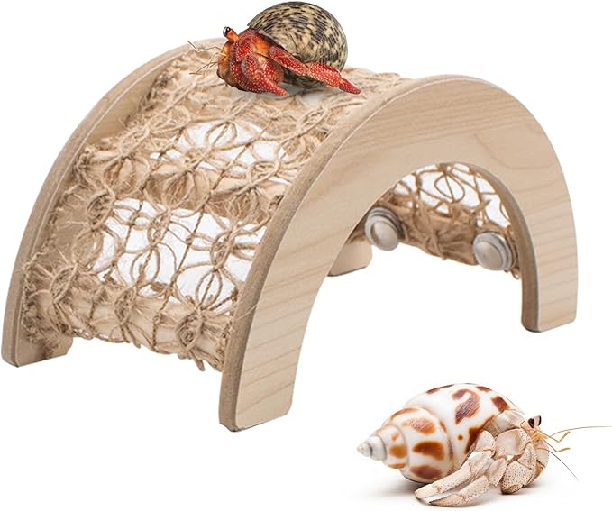 Hermit Crabs Climbing Bridge, Wooden Hermit Crab Climbing Toys with Rope, Hermit Crab Hideout, Aquarium Tank Accessory Small Animals Cage Accessory, Suitable for Hermit Crab Hamster Chinchilla Ferret