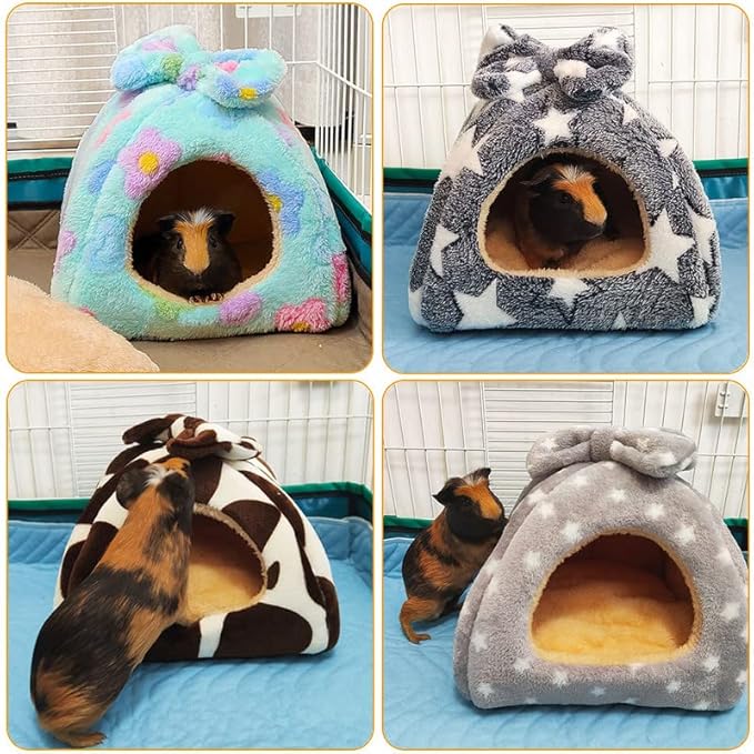 Guinea Pig Bed, Guinea Pig Warm Hideout House Accessories Cozy Bed for Small Animals Hamsters Chinchillas Dwarf Bunnies Hedgehogs. M, Green Flower