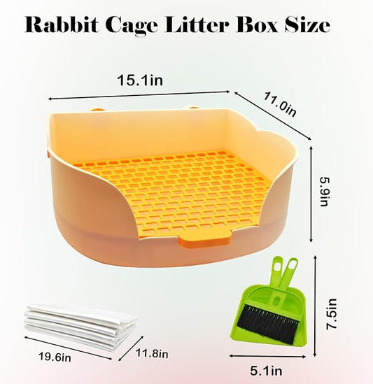 PINVNBY Litter Box for Rabbits,Plastic Rabbit Pan with Grate,Bunny Potty Training Corner Detachable Rabbit Toilet Bedding Accessory for Hedgehog Chinchilla Ferret (Orange)
