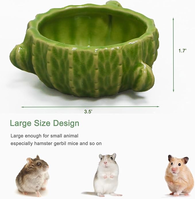 Hamster Food Bowl, 2 Packs Cactus Food & Water Bowls Ceramic Feeding Drinking Bowl Food Dish for Small Animals Gerbil Dwarf Hamster Rat Mice Guinea Pig(Green+Dark Green)