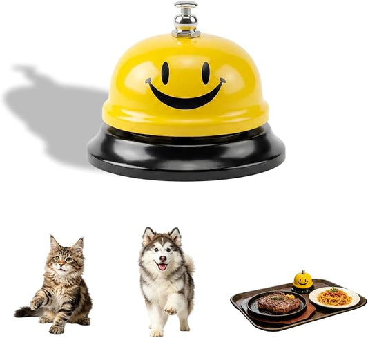 Stainless Steel Service Bell 3.35", Loud Clear Ringing Desk Call Bell for Restaurant Hotel School, Non-Slip Base, No Battery Needed for Dog Training Yellow