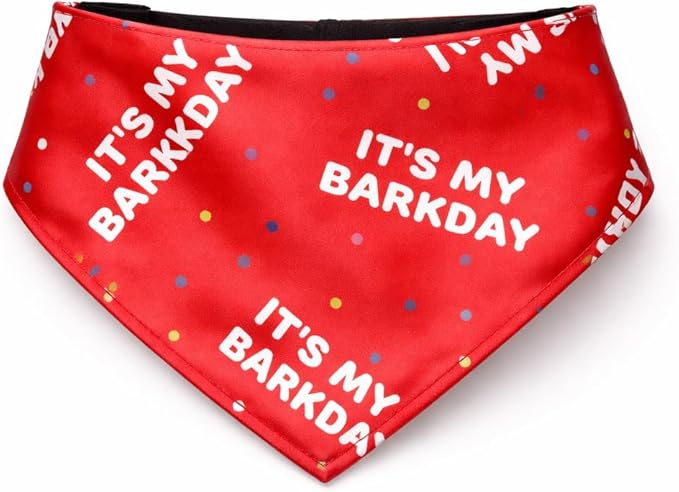 Luxury Satin Dog Bandana – Slip-On Collar Style, Premium Pet Scarf for Medium, Large & XL Dogs – Special Occasion Accessory (Collar Not Included) (Medium - Extra Large, Barkday Luxe - Satin)