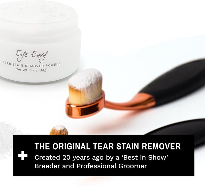 Eye Envy Tear Stain Remover Powder for Dogs and Cats. Natural, Safe Formula. Apply Around Eyes. Absorbs and Cleans Tears and Staining. Keeps Area Dry. Made in The USA. (1.4 oz)