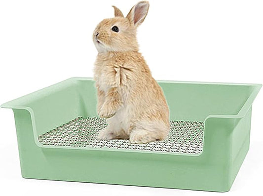 PODOO Steel Grids Rabbit Litter Box - Bunny Litter Pan Training Box, 15x11x4.7 inches, 1cm Holes Steel Mesh for Small Animals, Orange (Green)