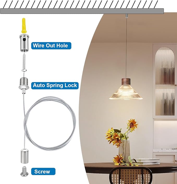 20 Sets Hexagon Light Fixture Hanging System Kit, Ceiling Hanging Wire Cable Kit, 3.28ft Aquarium Light Suspension Cables Sealed with PVC, Adjustable Hinger for Honeycomb Pendant