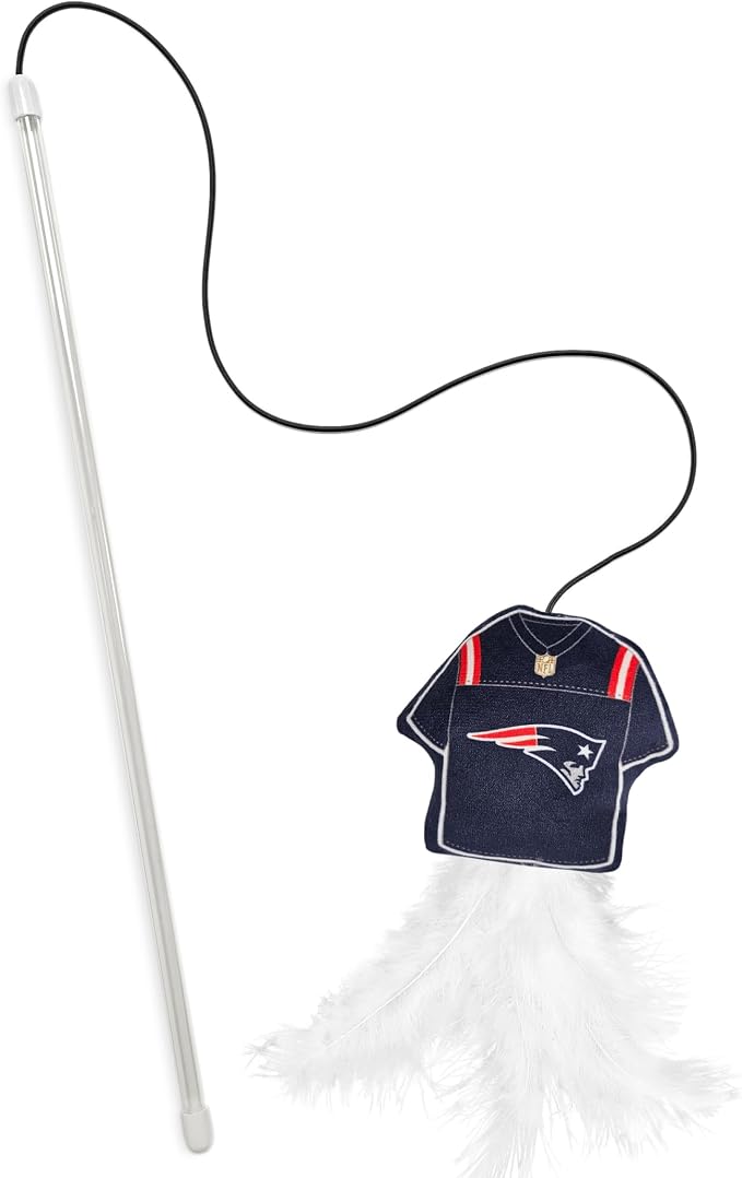 NFL NEW England Patriots Team Jersey Wand with CAT NIP, Cat Toy Jersey Shaped Plush Teaser Toy for Cats & Kittens - Interactive Pet Toy for Play & Exercise
