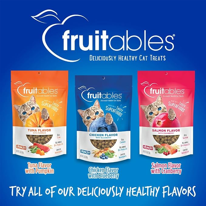Fruitables Crunchy Low Calorie Treats Packed with Protein for Cats Healthy Free of Wheat, Corn and Soy – Made with Real Chicken with Blueberry – 2.5 Ounces (Pack of 2)