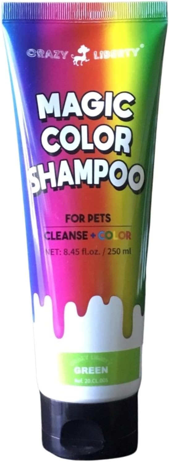 Crazy Liberty Magic Color Shampoos (Green). Semi-Permanent Pet Hair Coloring Shampoo, Safe and Gentle Ammonia and Paraben Free Hair Dye Shampoo, Non-Toxic Coloring Shampoo for All Pets Can be Bathed.