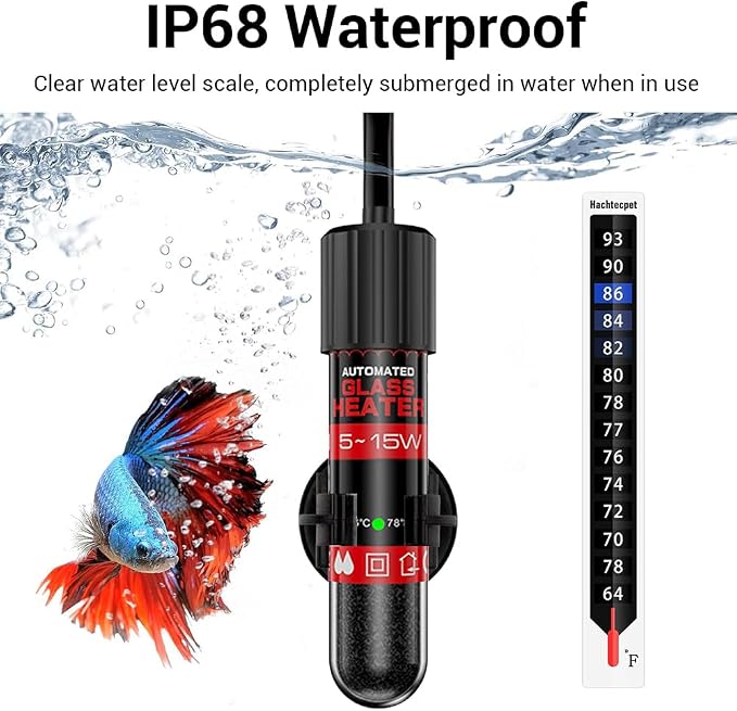 DONGKER Small Aquarium Heater,5W/10W/15W Mini Fish Tank Heater Constant Temperature 78℉(26℃) with Overheating Protection for 1-2 Gal Tanks