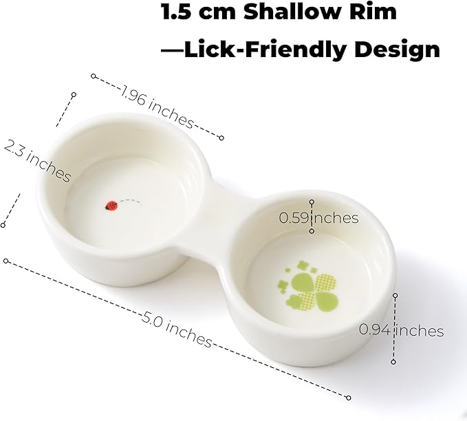 Sugar Glider Food and Water Bowl – Ceramic Shallow Double Dish, Stable Platform Feeder for Nectar & Soft Foods, Small Animal Cups for Sugar Gliders, Hamsters, Hedgehogs, Gerbils, Chipmunks