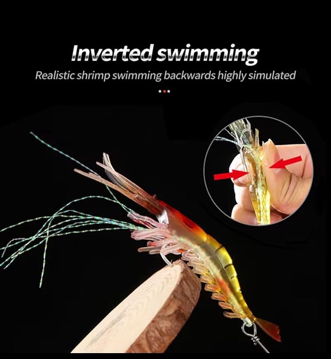 7-Pack Glow Shrimp Fishing Lures – Pre-Rigged Soft Saltwater Bait with Hooks & Beads – Lumobait for Halibut, Flounder, Rockfish, Lingcod