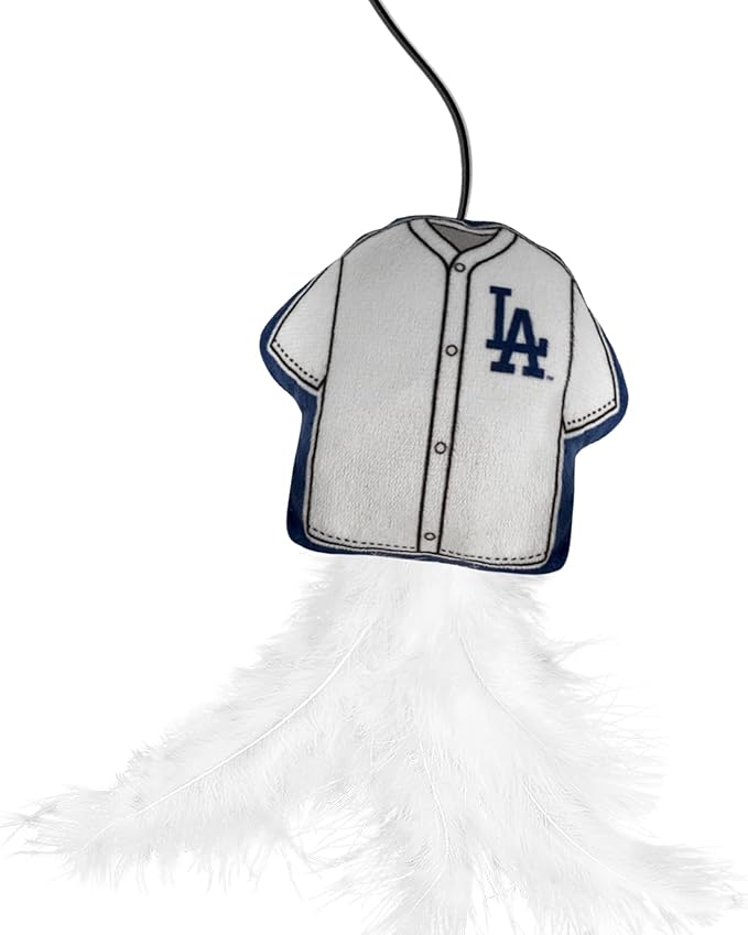 MLB Los Angeles Dodgers Team Jersey Wand with CAT NIP, Cat Toy Jersey Shaped Plush Teaser Toy for Cats & Kittens - Interactive Pet Toy for Play & Exercise