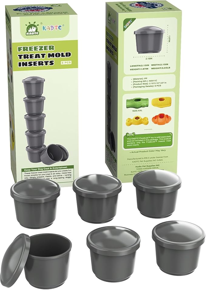 KADTC Dog Lick Toy Freezer Treat Inserts (6-Pack) – Reusable Food-Grade Freezing Cups Compatible XXL 3-in-1 Durable Dog Enrichment Toy