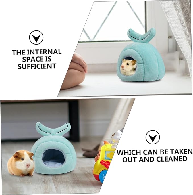 TOYANDONA Cartoon Whale Shape Warm Nest for Hamsters Guinea Pigs Pets Cozy Hideout Bed for Relief and Comfort Indoor Cave for Napping Playing